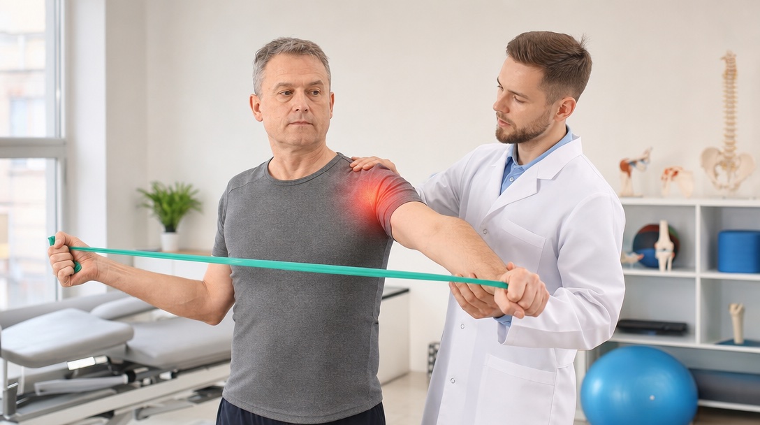 Rehabilitacja barku z taśmą oporową - leczenie przyczyny bólu łokcia